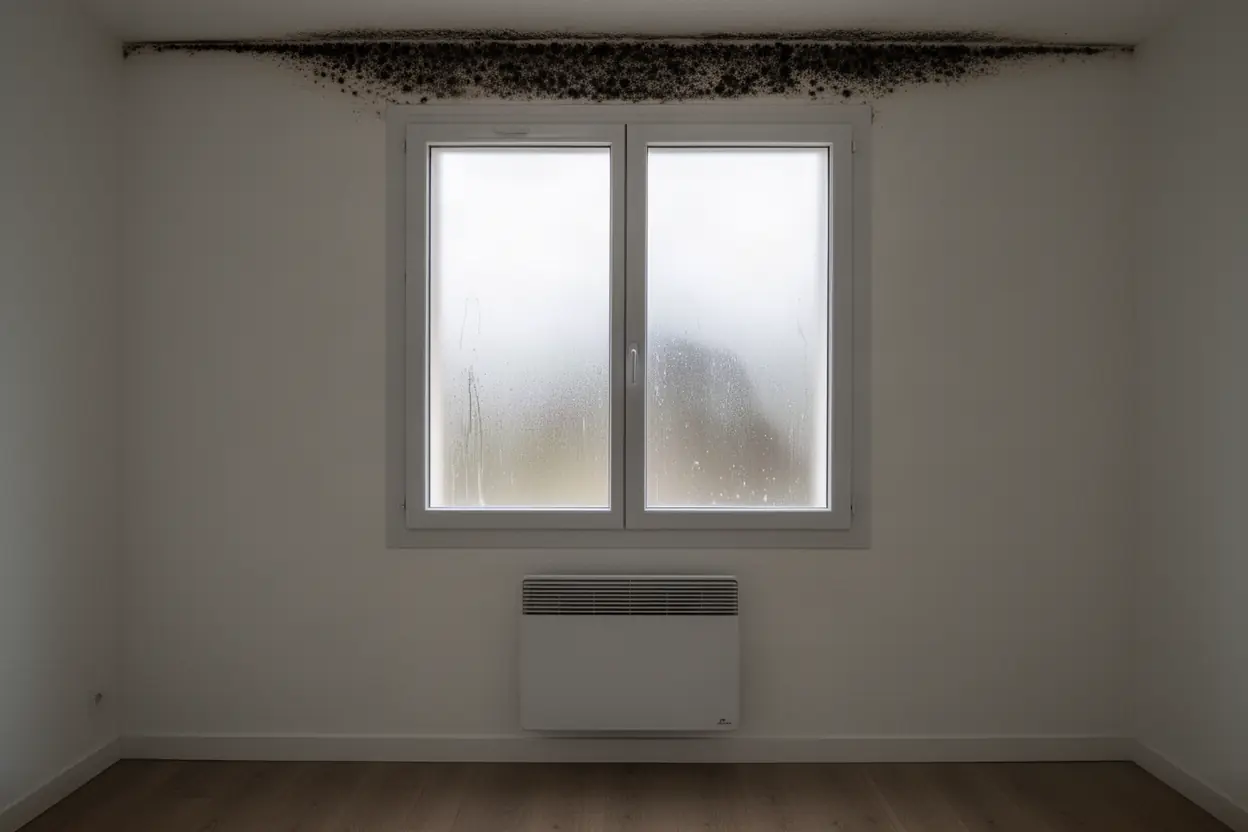 Fenêtre couverte de buée avant traitement de la condensation à Castanet-Tolosan