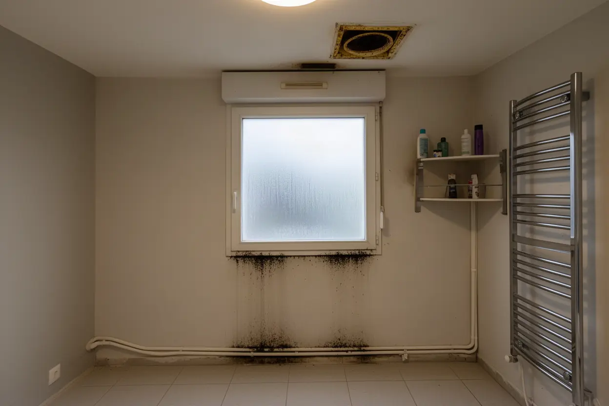 Fenêtre couverte de condensation avant intervention à L'Union