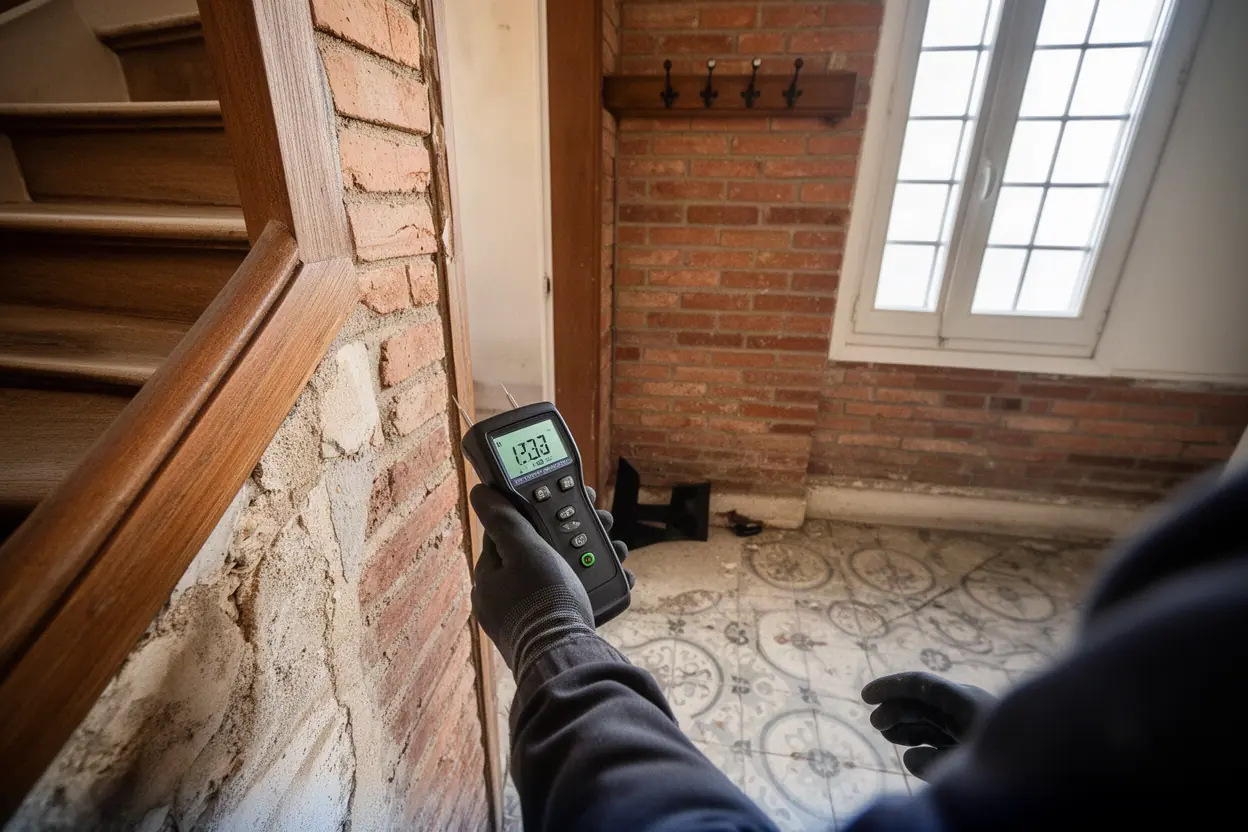 Mesure du taux d'humidité sur un mur à Portet-sur-Garonne