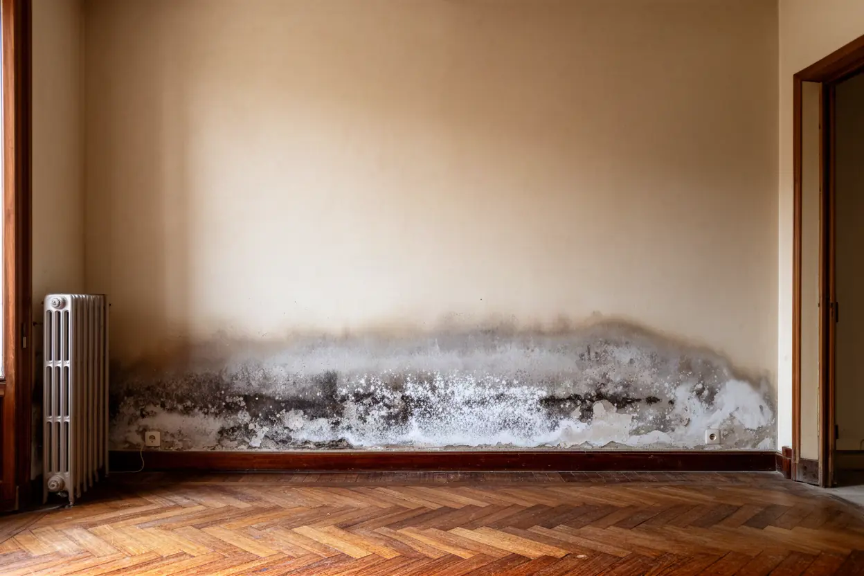 Mur intérieur avec salpêtre avant traitement à Toulouse