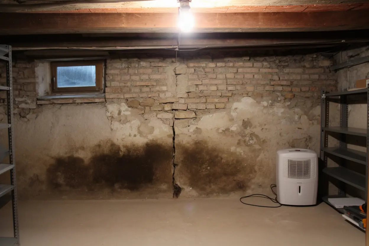 Mur de sous-sol humide avant traitement d'infiltration à Balma