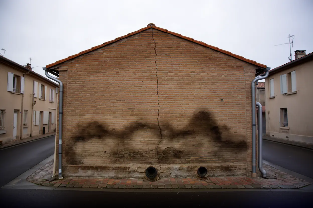 Mur taché par une infiltration d'eau avant traitement à Colomiers