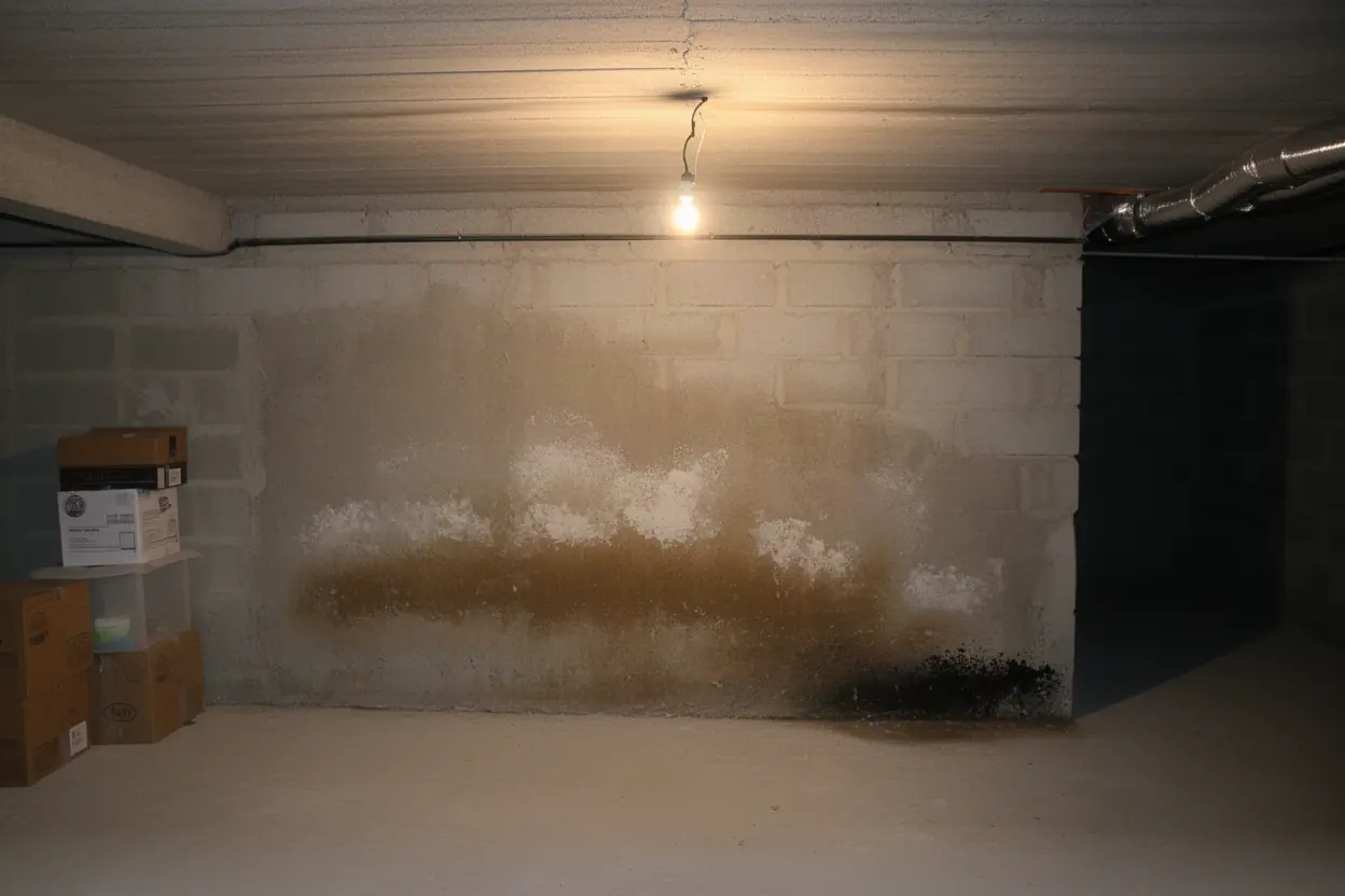 Mur de sous-sol taché par une infiltration à Plaisance-du-Touch