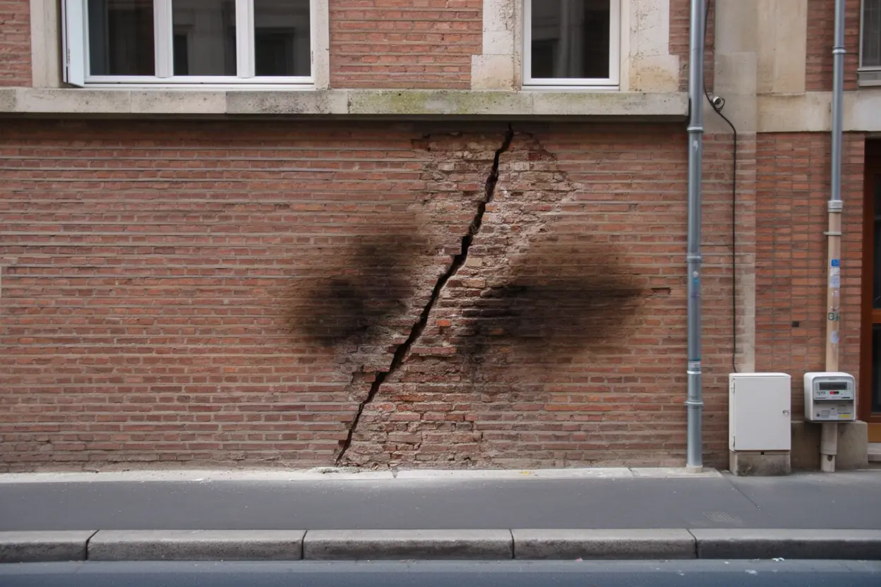 Façade fissurée avec traces d'infiltration à Toulouse
