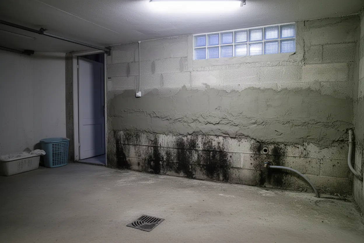 Mur avec salpêtre avant traitement de remontées capillaires à Balma