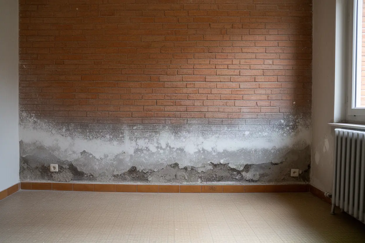 Mur intérieur avec salpêtre avant traitement à Toulouse