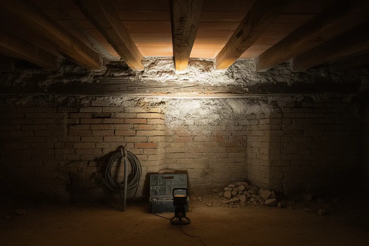 Solive de cave attaquée par la mérule à Toulouse